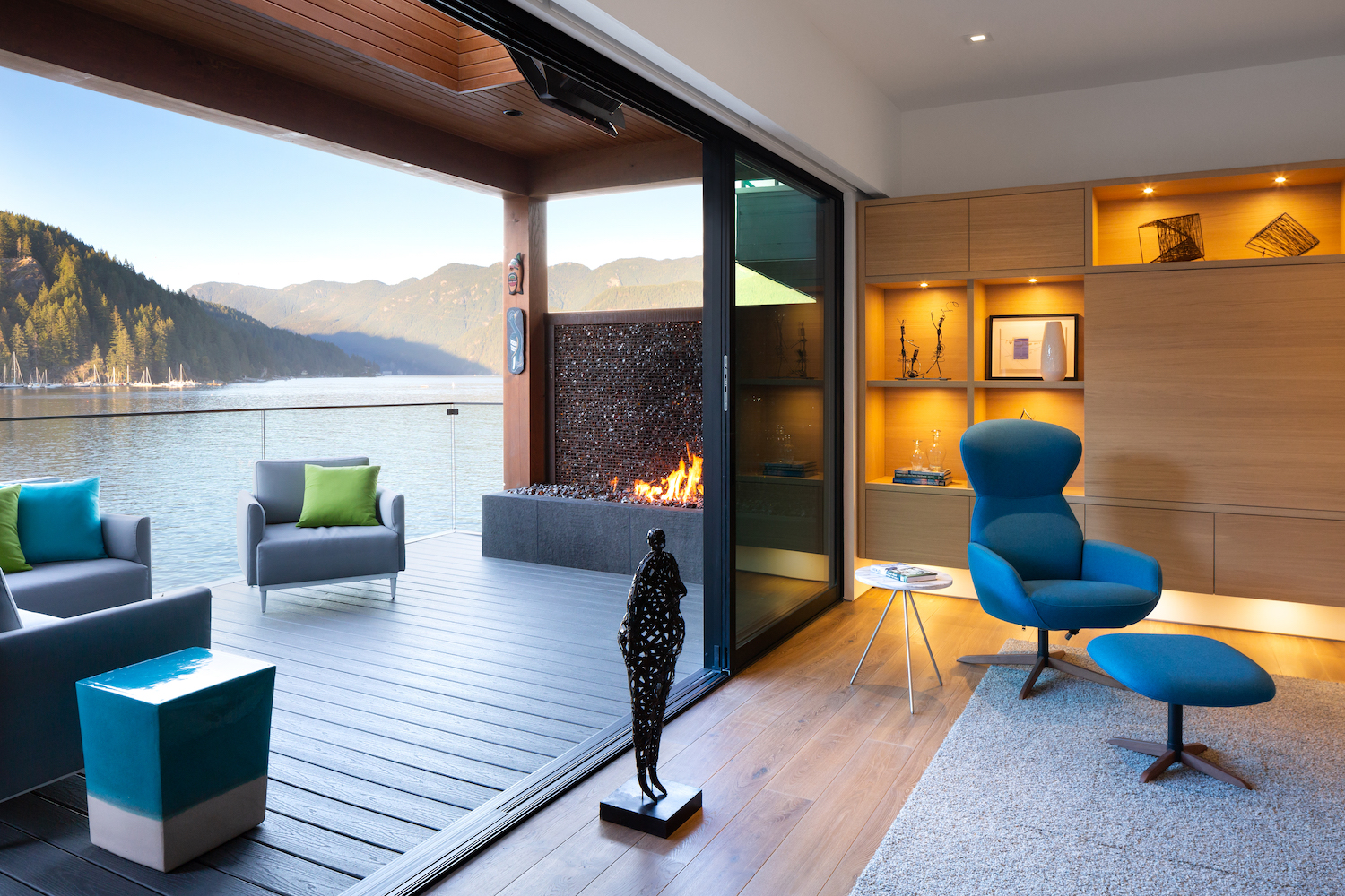 Living room interior with open views to Deep Cove