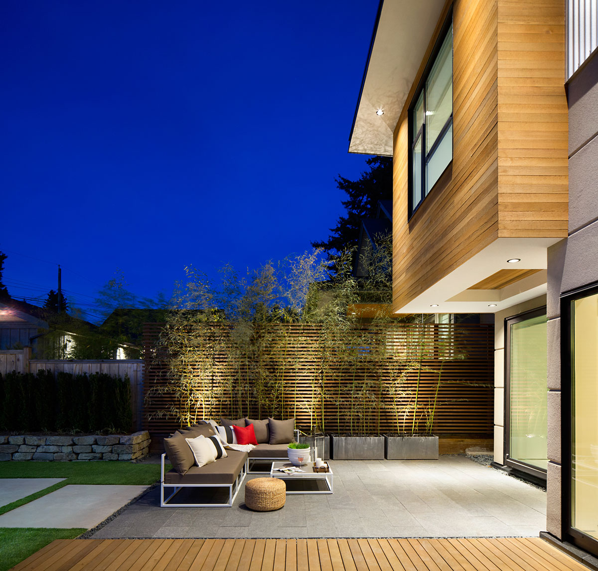 Outdoor living space at night