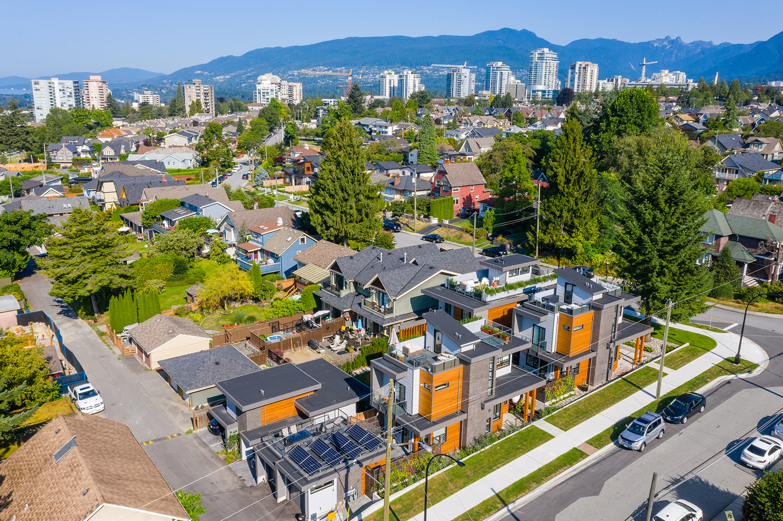 Aerial view showing a diverse mix of homes in the Vancouver area