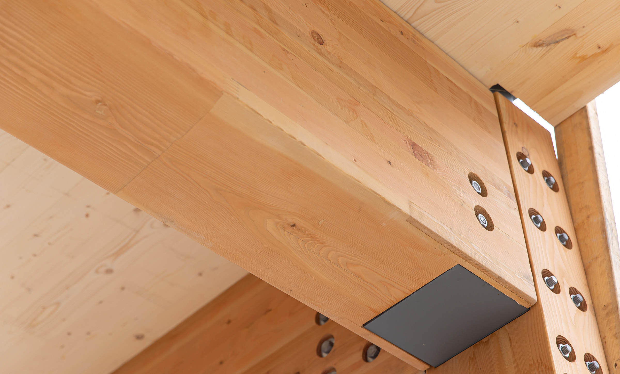 Detail of a glulam beam structural connection