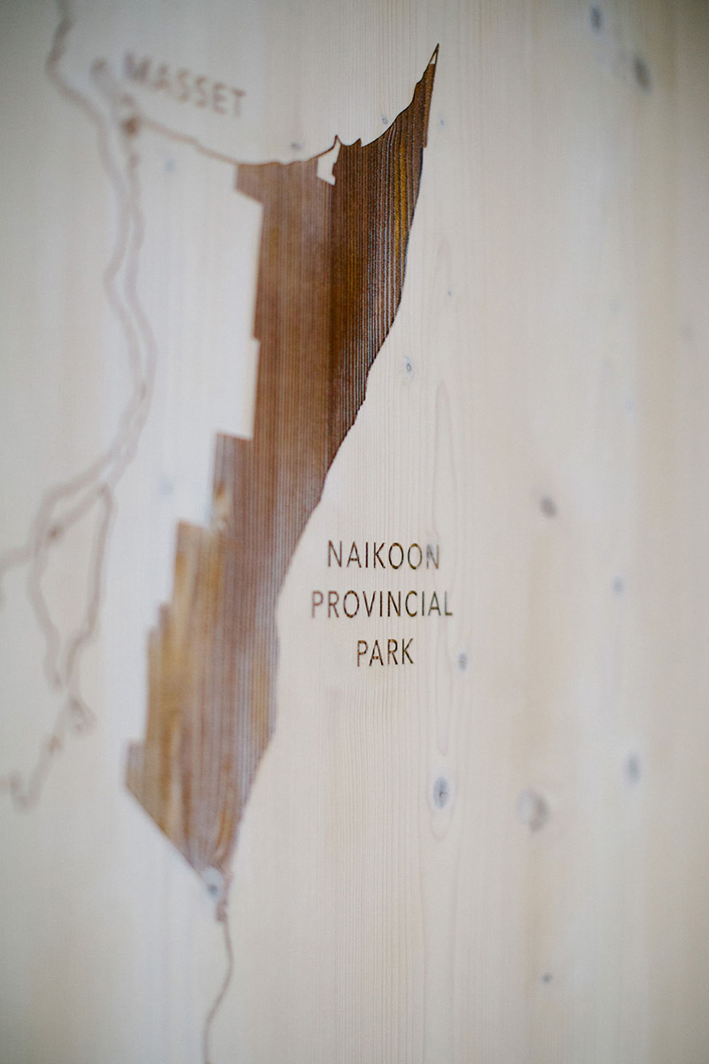 Wooden map highlighting Naikoon Provincial Park