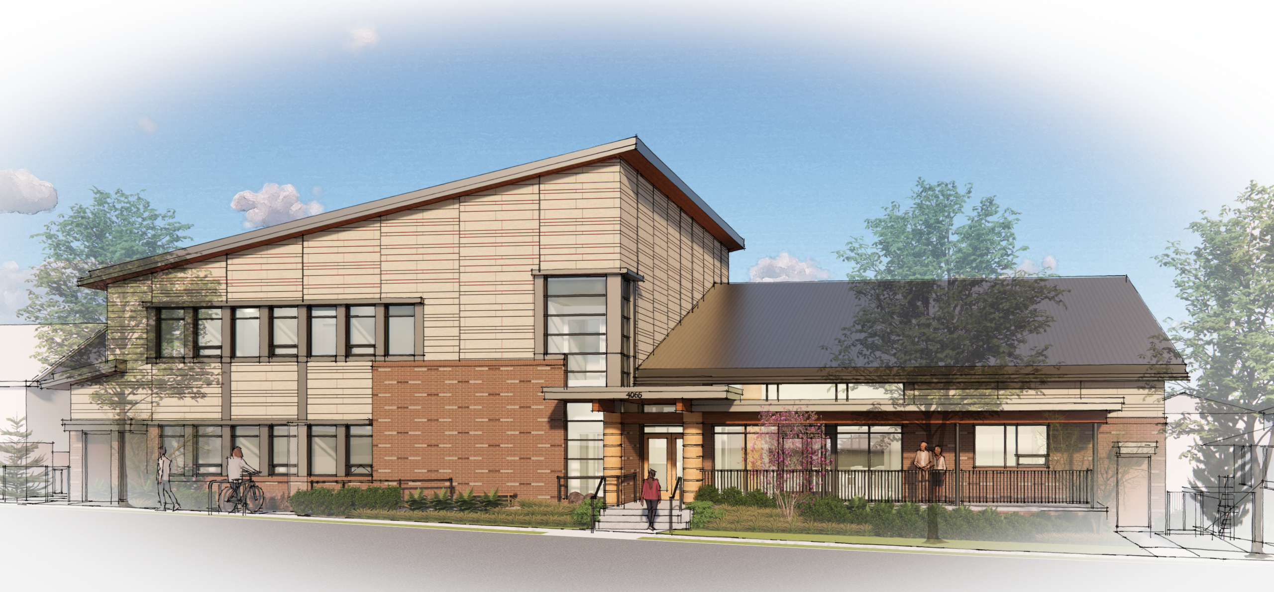 Rendering of the Cedar Cottage Neighbourhood House redevelopment project by Kwasen-Naikoon and DA Architects.