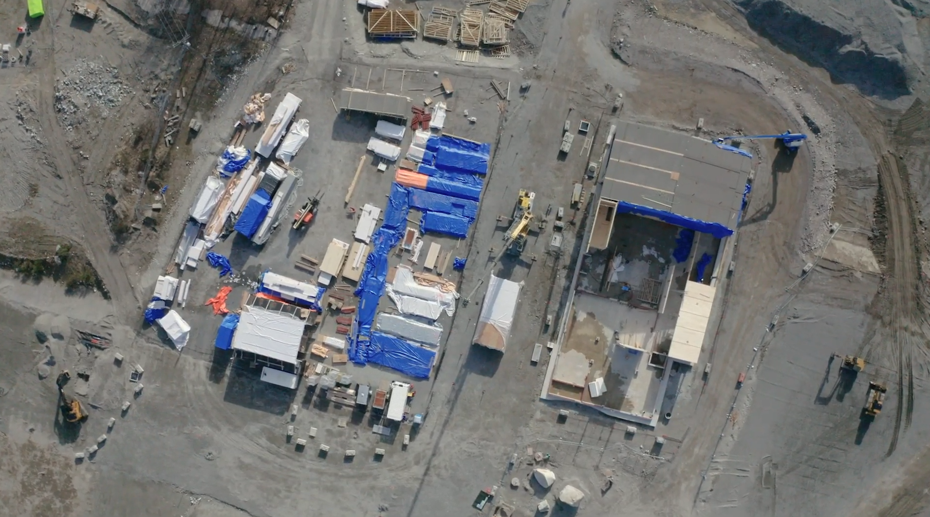 Bird's-eye view of Naikoon's covered laydown yard and prefabrication facility, located just steps apart.